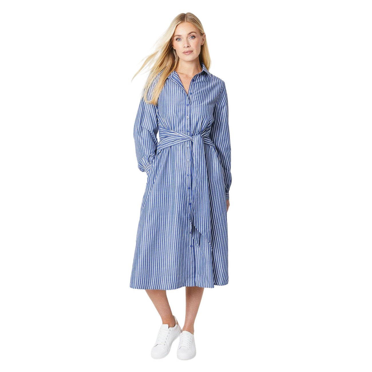 Navy - Front - Principles Womens-Ladies Waist Tie Petite Shirt Dress