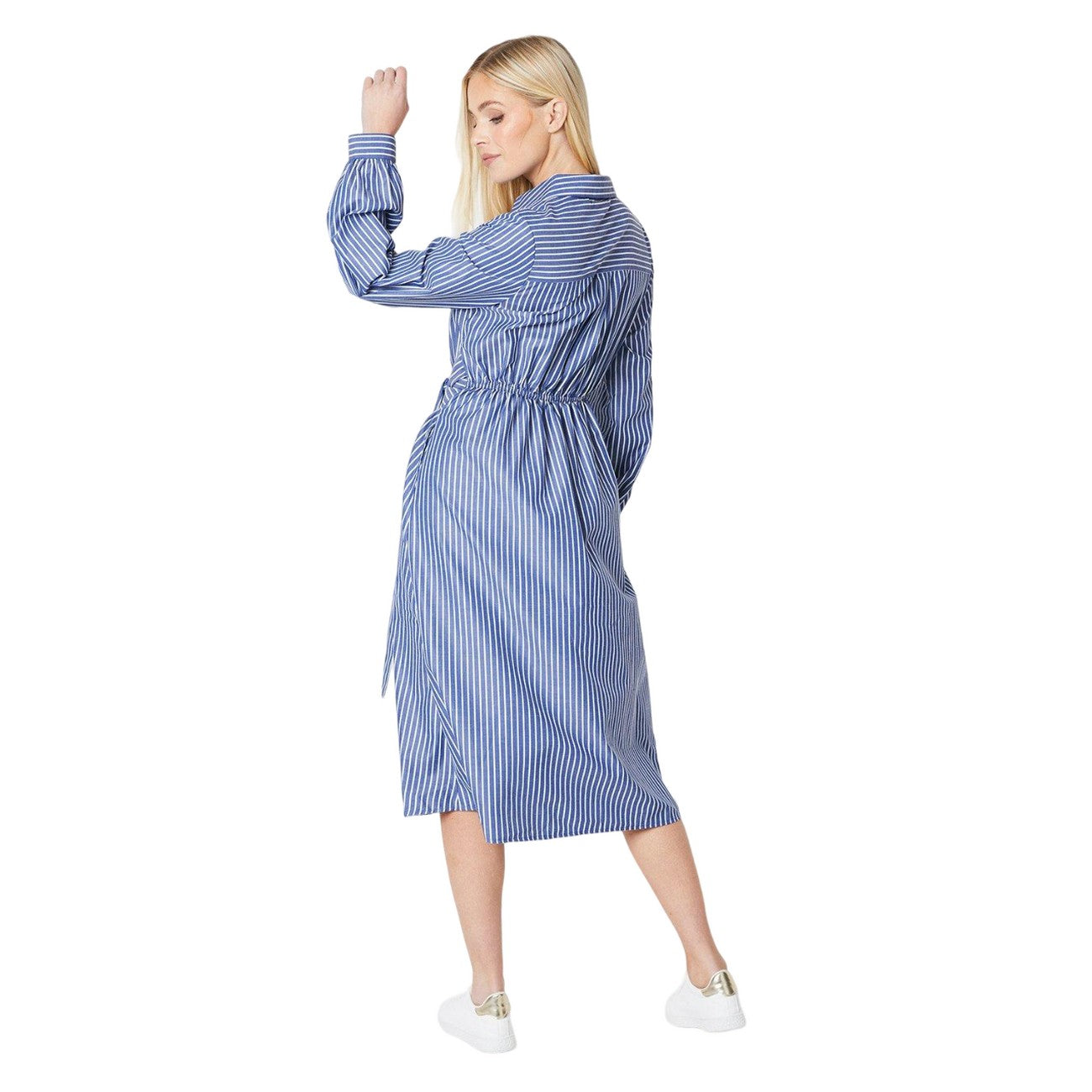 Navy - Back - Principles Womens-Ladies Waist Tie Petite Shirt Dress