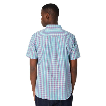 Pink - Back - Maine Mens Grid Checked Short-Sleeved Shirt
