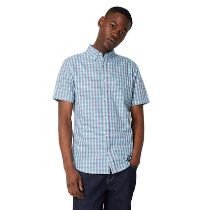Pink - Front - Maine Mens Grid Checked Short-Sleeved Shirt
