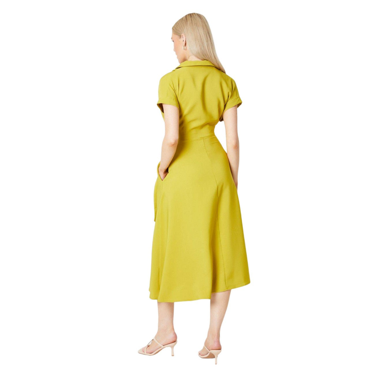 Chartreuse - Back - Principles Womens-Ladies Front Tie Midi Shirt Dress