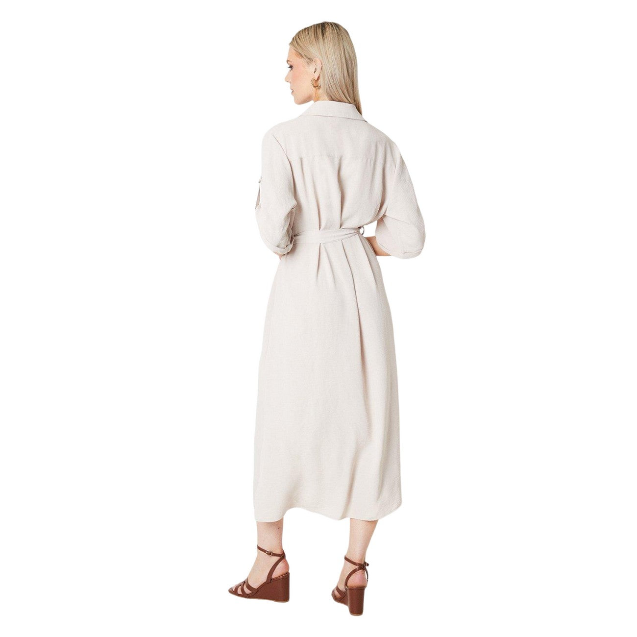 Stone - Back - Principles Womens-Ladies Belted Collared Shirt Dress