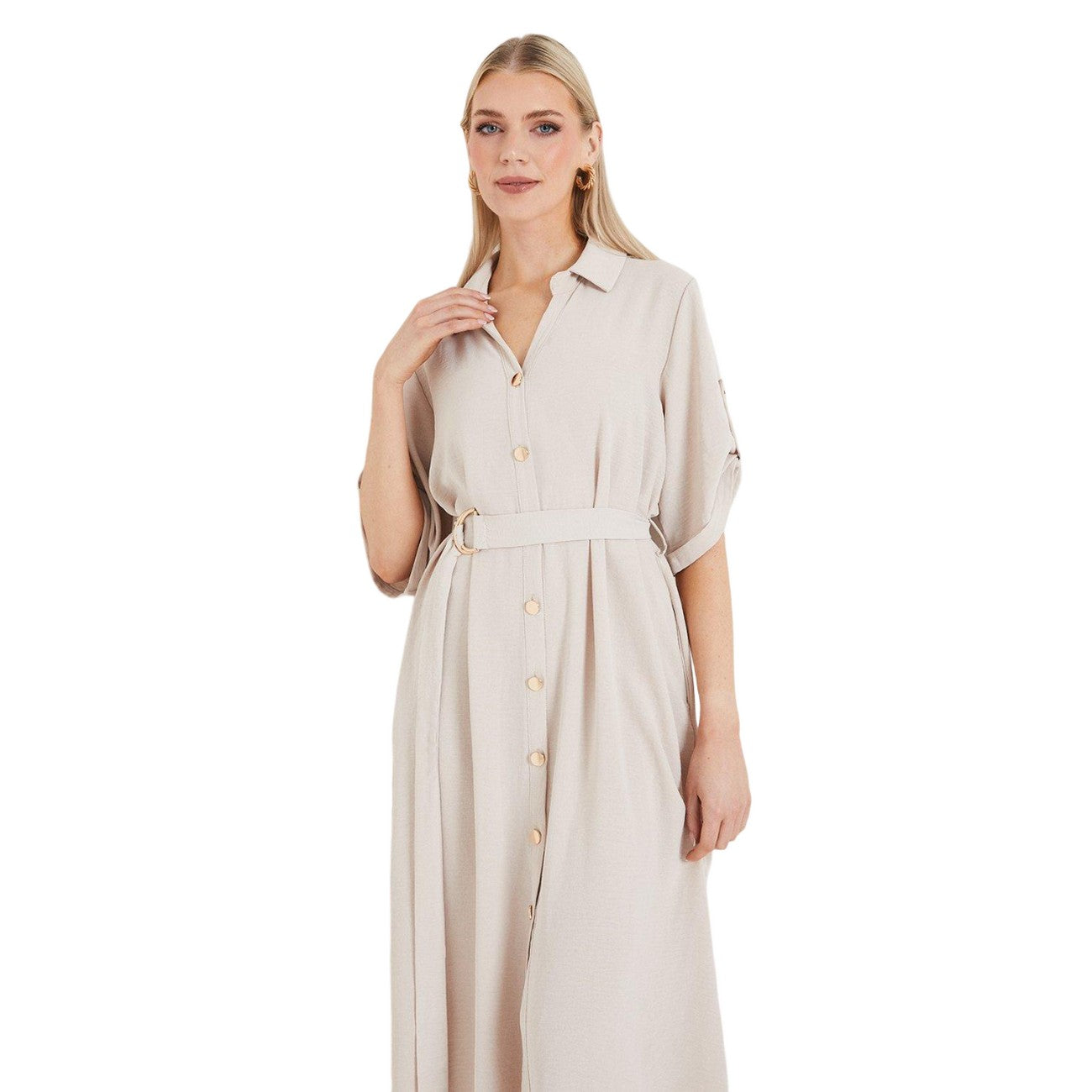 Stone - Side - Principles Womens-Ladies Belted Collared Shirt Dress