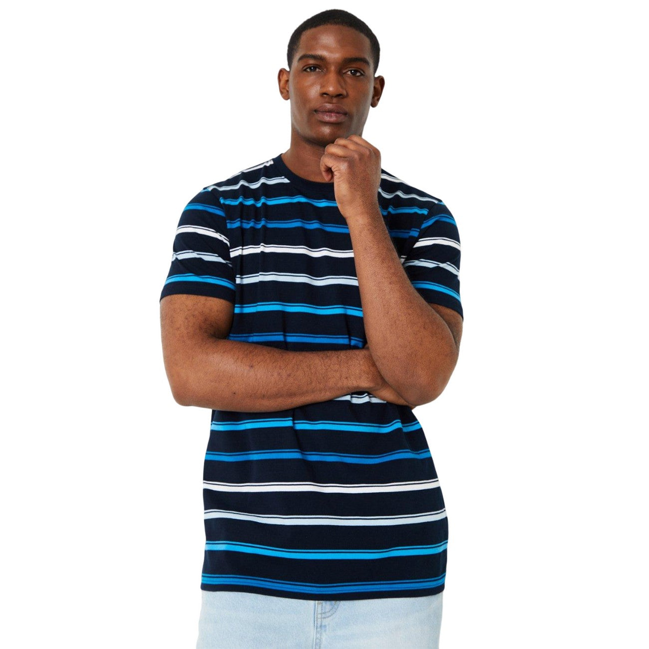 Turquoise - Front - Maine Mens Classic Stripe T-Shirt