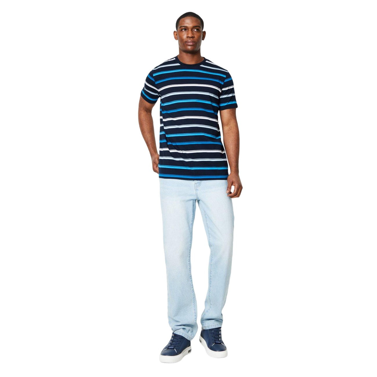 Turquoise - Side - Maine Mens Classic Stripe T-Shirt