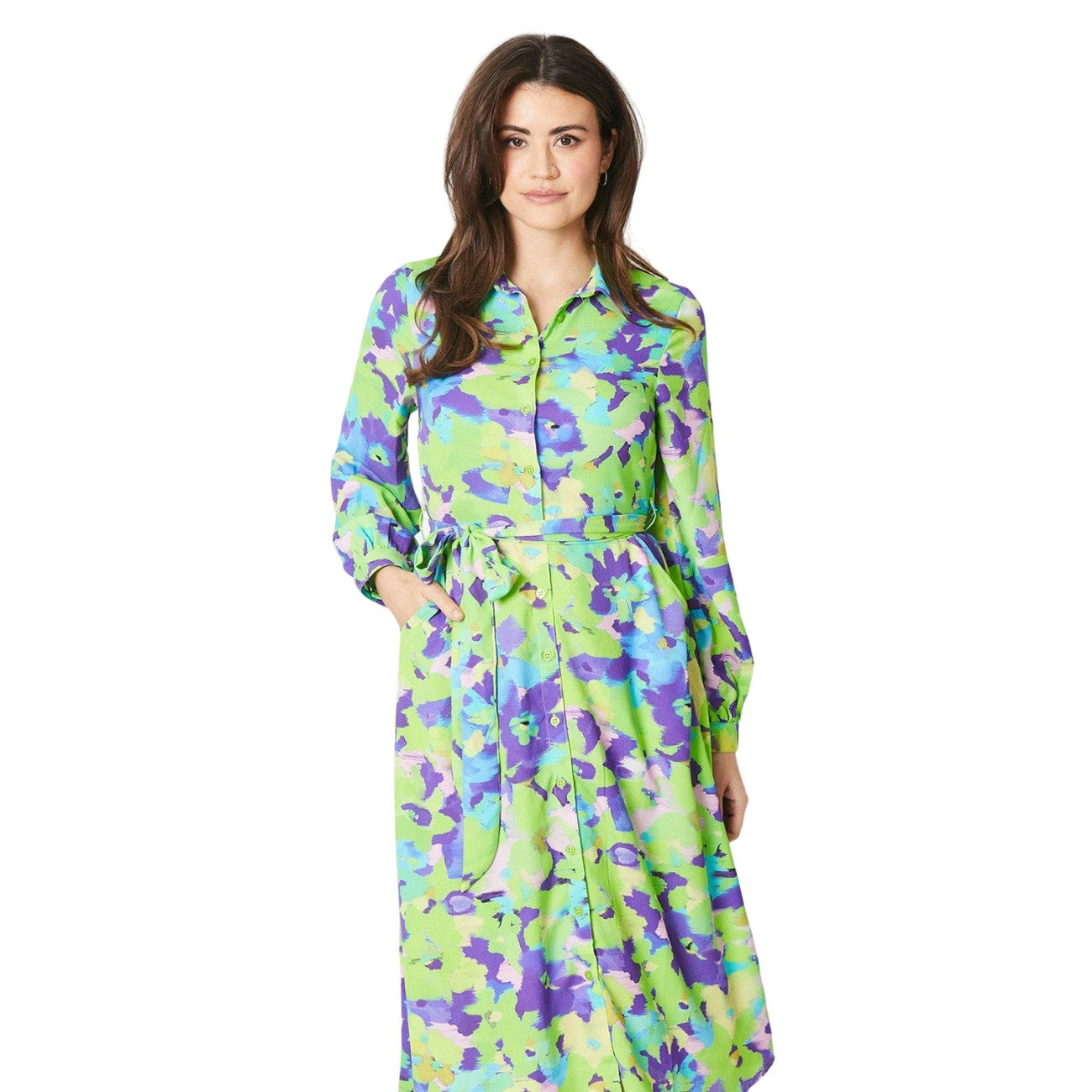 Multicoloured - Side - Principles Womens-Ladies Abstract Floral Belt Shirt Dress