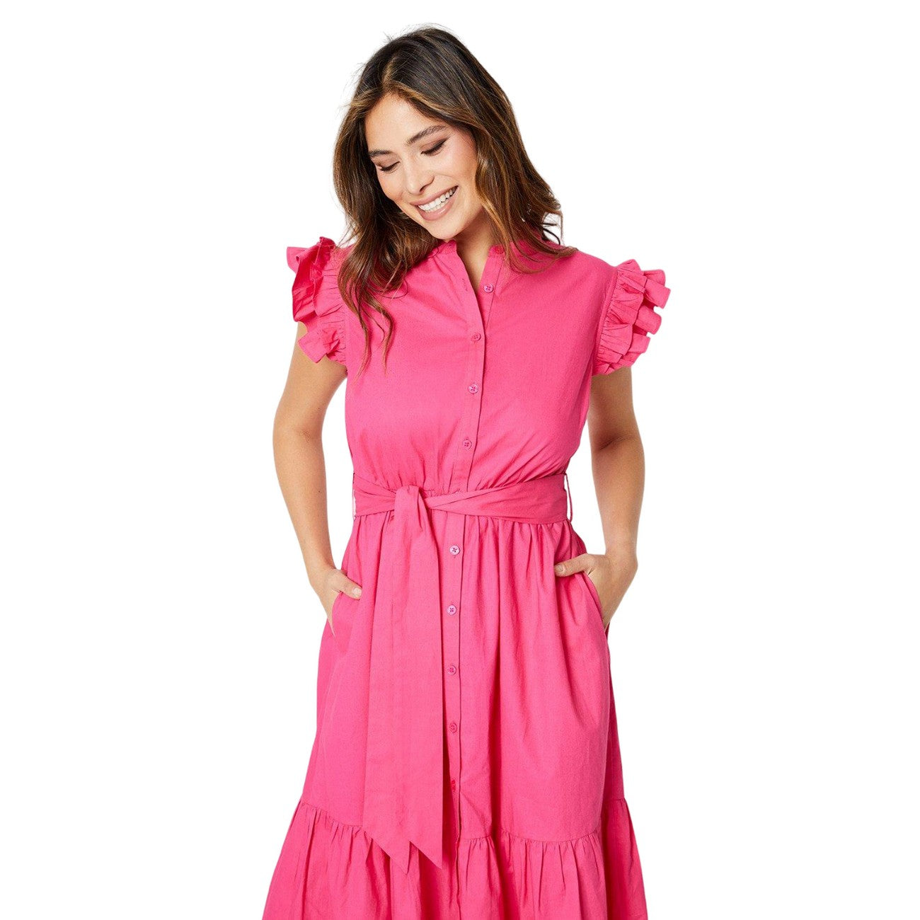 Raspberry - Side - Principles Womens-Ladies Ruffle Midi Dress