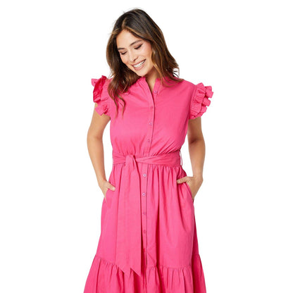 Raspberry - Side - Principles Womens-Ladies Ruffle Midi Dress