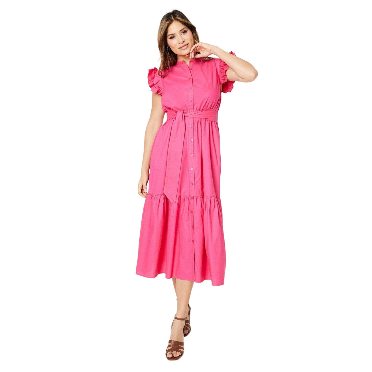 Raspberry - Front - Principles Womens-Ladies Ruffle Midi Dress