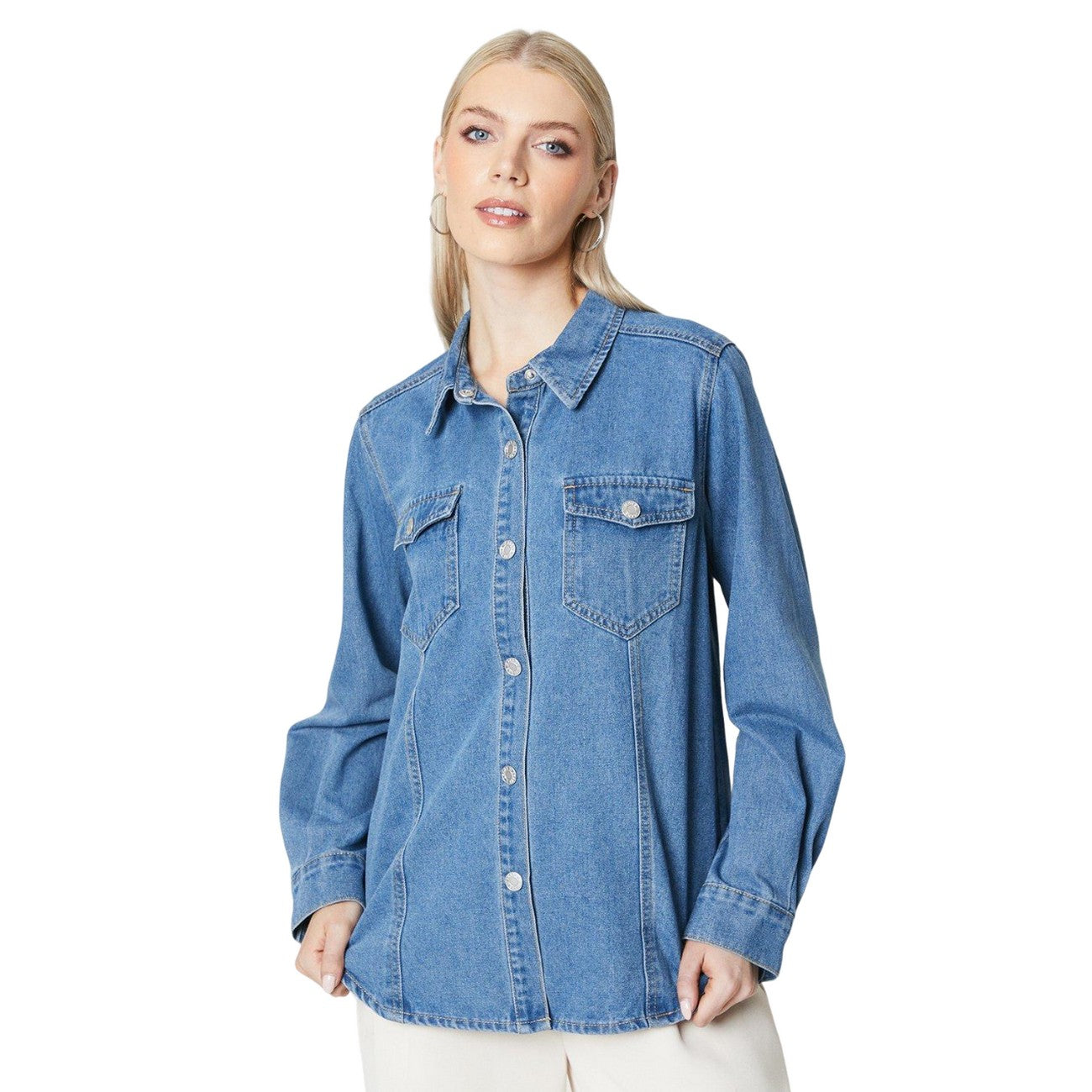 Mid Wash - Front - Principles Womens-Ladies Denim Long-Sleeved Shirt