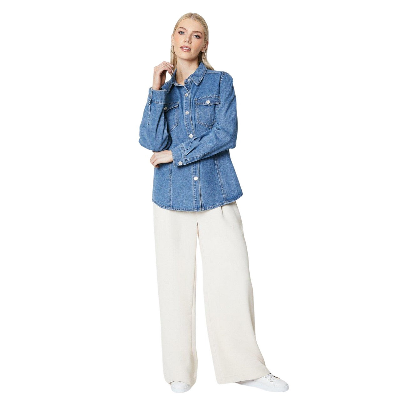 Mid Wash - Side - Principles Womens-Ladies Denim Long-Sleeved Shirt