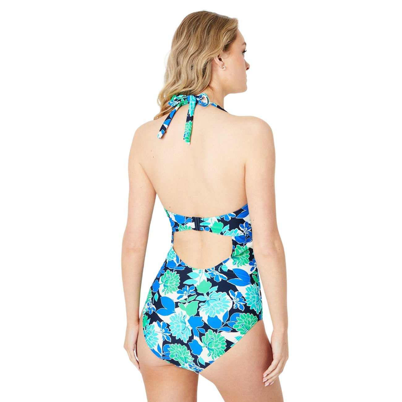 Blue-Green - Back - Gorgeous Womens-Ladies Bold Blooms Tummy Control One Piece Swimsuit