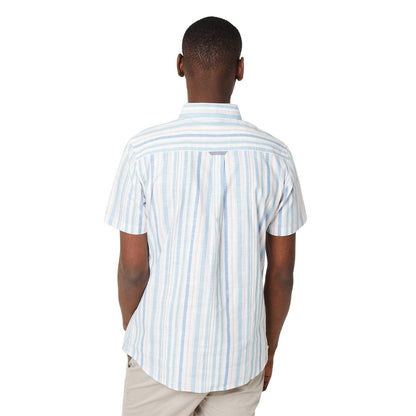 White - Back - Maine Mens Striped Dobby Pastel Short-Sleeved Shirt