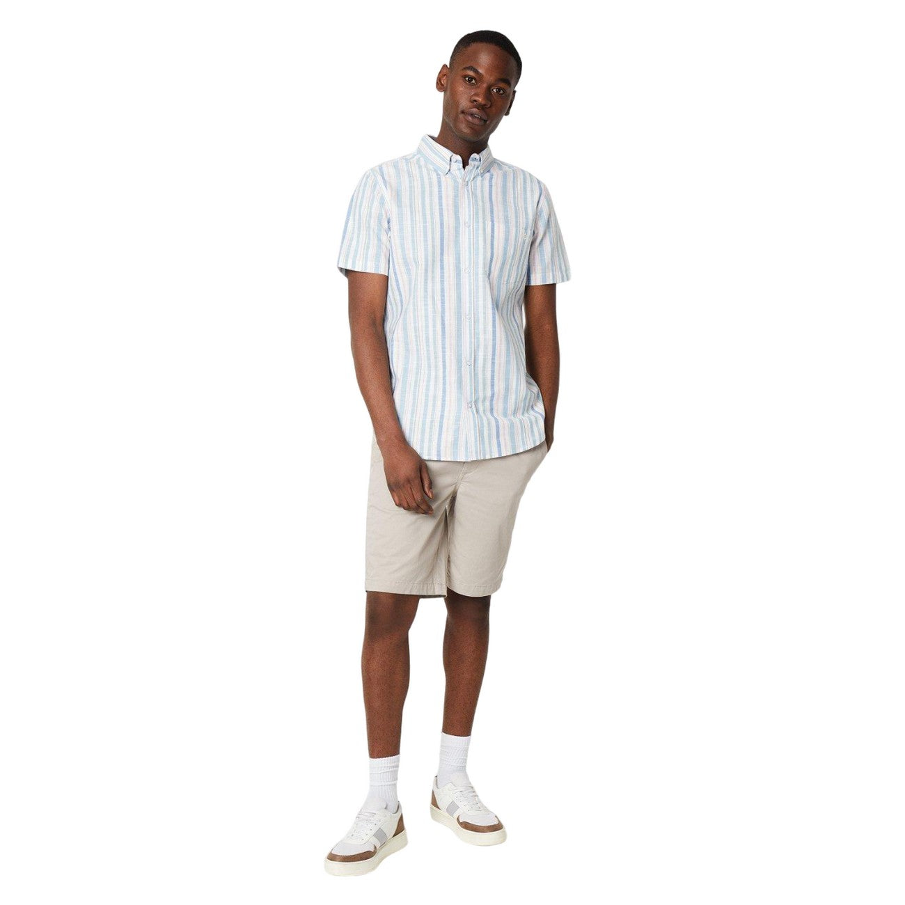 White - Side - Maine Mens Striped Dobby Pastel Short-Sleeved Shirt