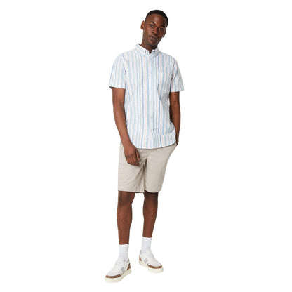 White - Side - Maine Mens Striped Dobby Pastel Short-Sleeved Shirt