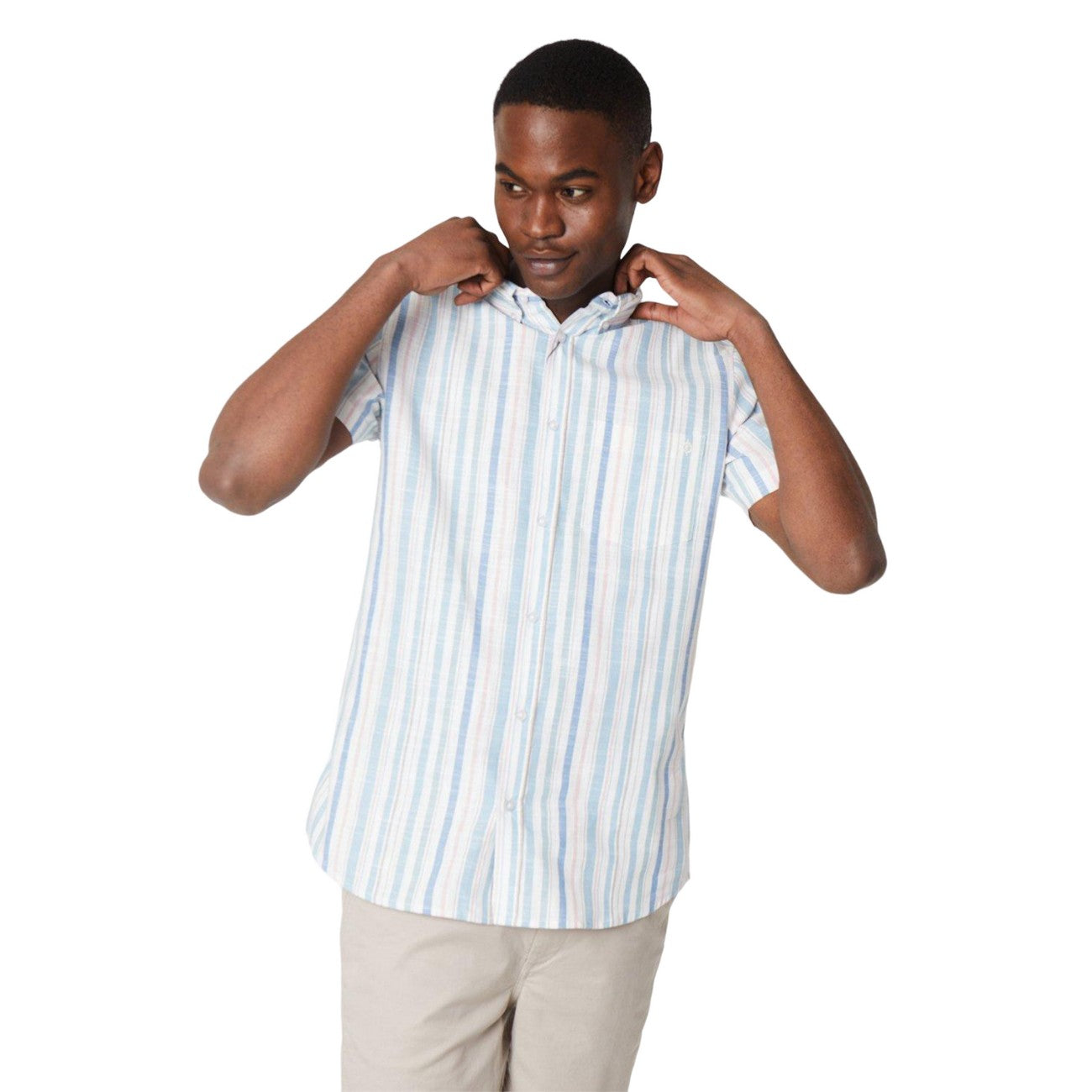 White - Front - Maine Mens Striped Dobby Pastel Short-Sleeved Shirt