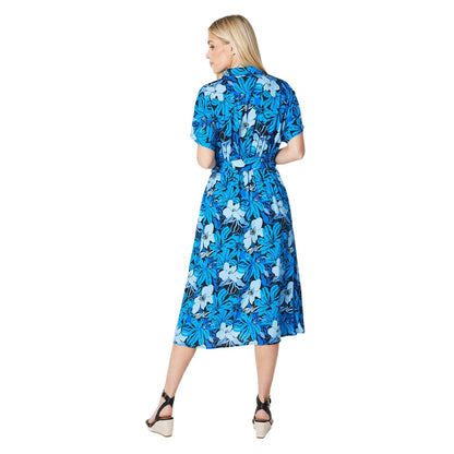 Blue - Back - Principles Womens-Ladies Floral Belt Petite Shirt Dress