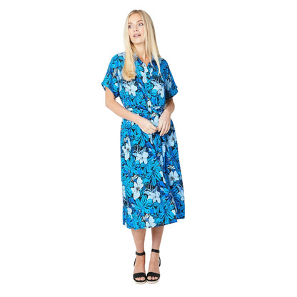 Blue - Front - Principles Womens-Ladies Floral Belt Petite Shirt Dress