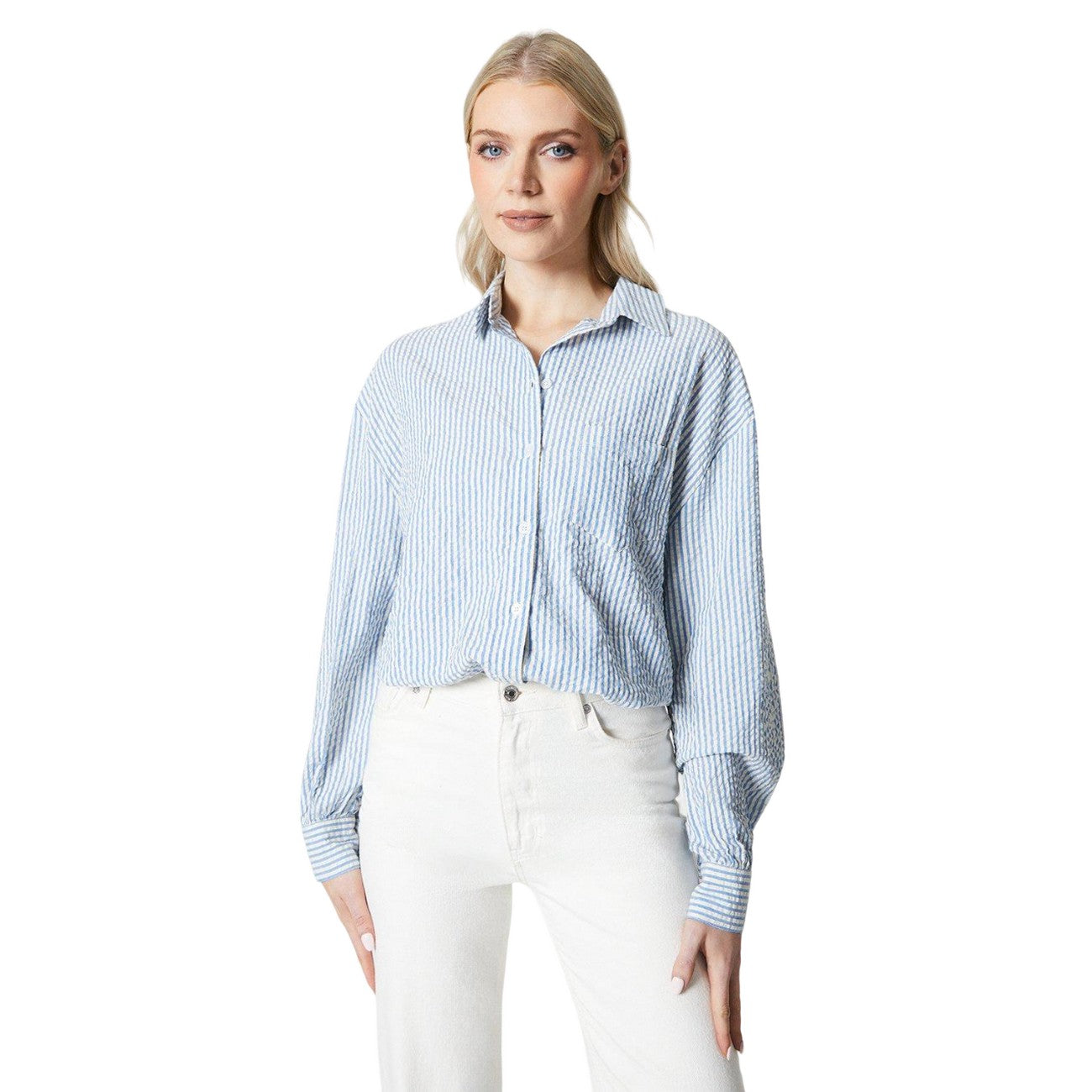 Pale Blue-White - Front - Principles Womens-Ladies Stripe Shirt