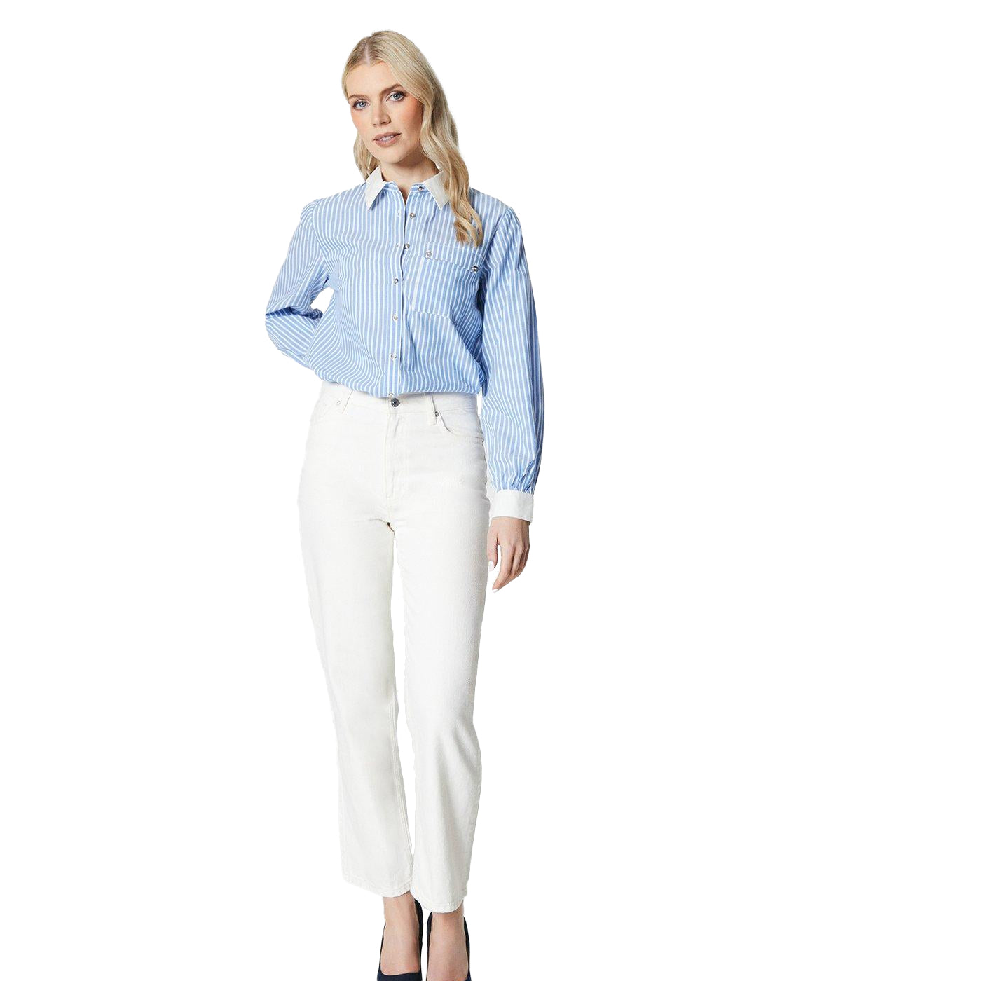 Blue-White - Lifestyle - Principles Womens-Ladies Stripe Poplin Shirt