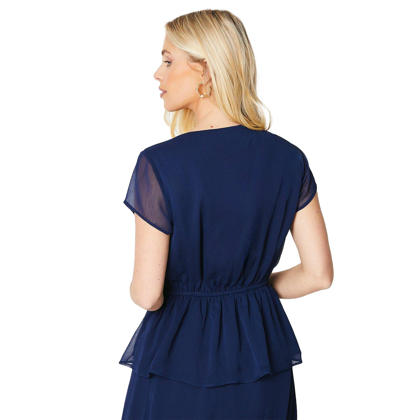 Navy - Back - Principles Womens-Ladies Mock Wrap Petite Top