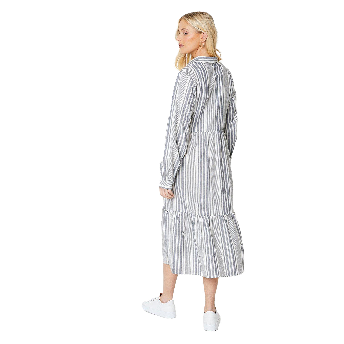 Ivory - Back - Principles Womens-Ladies Stripe Poplin Petite Midi Shirt Dress