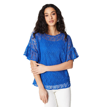 Cobalt - Front - Principles Womens-Ladies Jersey Lace Detail Flutter Top