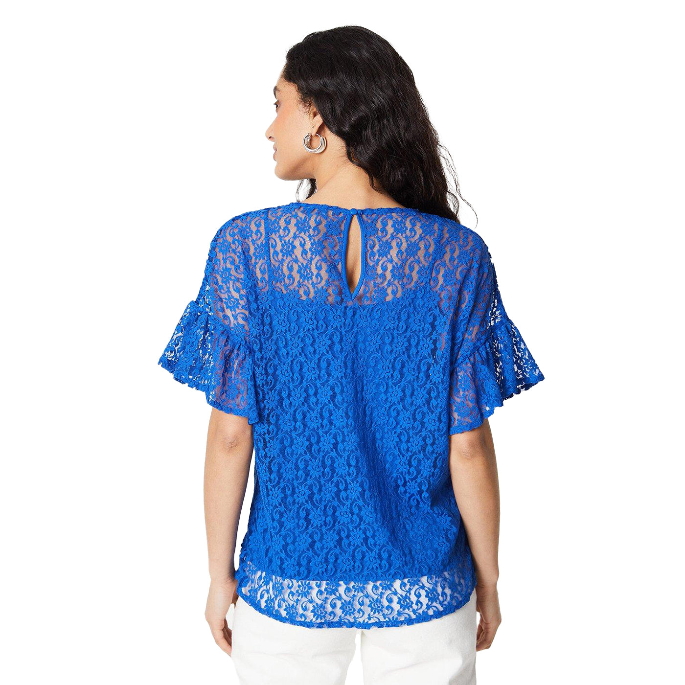Cobalt - Back - Principles Womens-Ladies Jersey Lace Detail Flutter Top