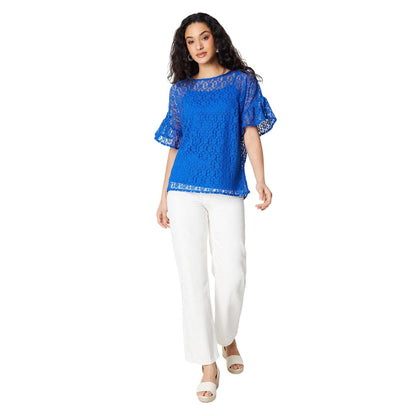 Cobalt - Lifestyle - Principles Womens-Ladies Jersey Lace Detail Flutter Top