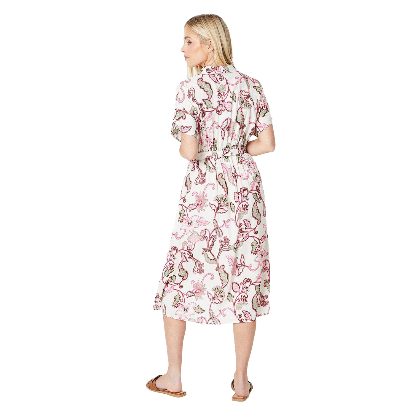 Ivory - Back - Principles Womens-Ladies Paisley Belt Petite Shirt Dress