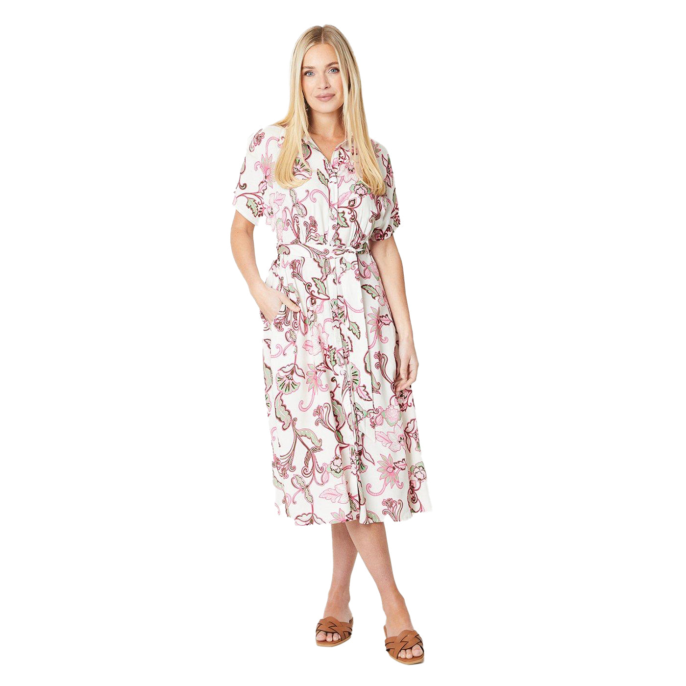 Ivory - Front - Principles Womens-Ladies Paisley Belt Petite Shirt Dress