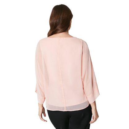 Peach - Back - Principles Womens-Ladies Chiffon Batwing Sleeve Top