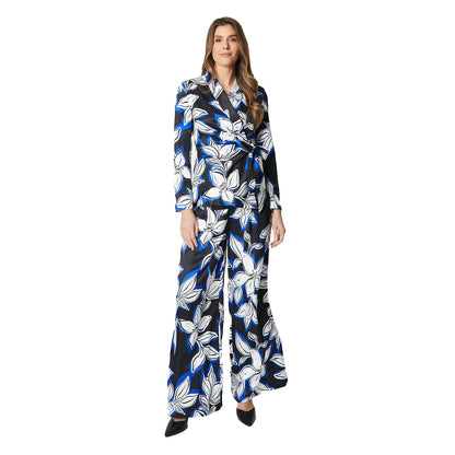 Blue-Black-White - Lifestyle - Principles Womens-Ladies Floral Satin Wrap Top