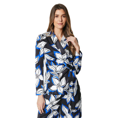 Blue-Black-White - Front - Principles Womens-Ladies Floral Satin Wrap Top