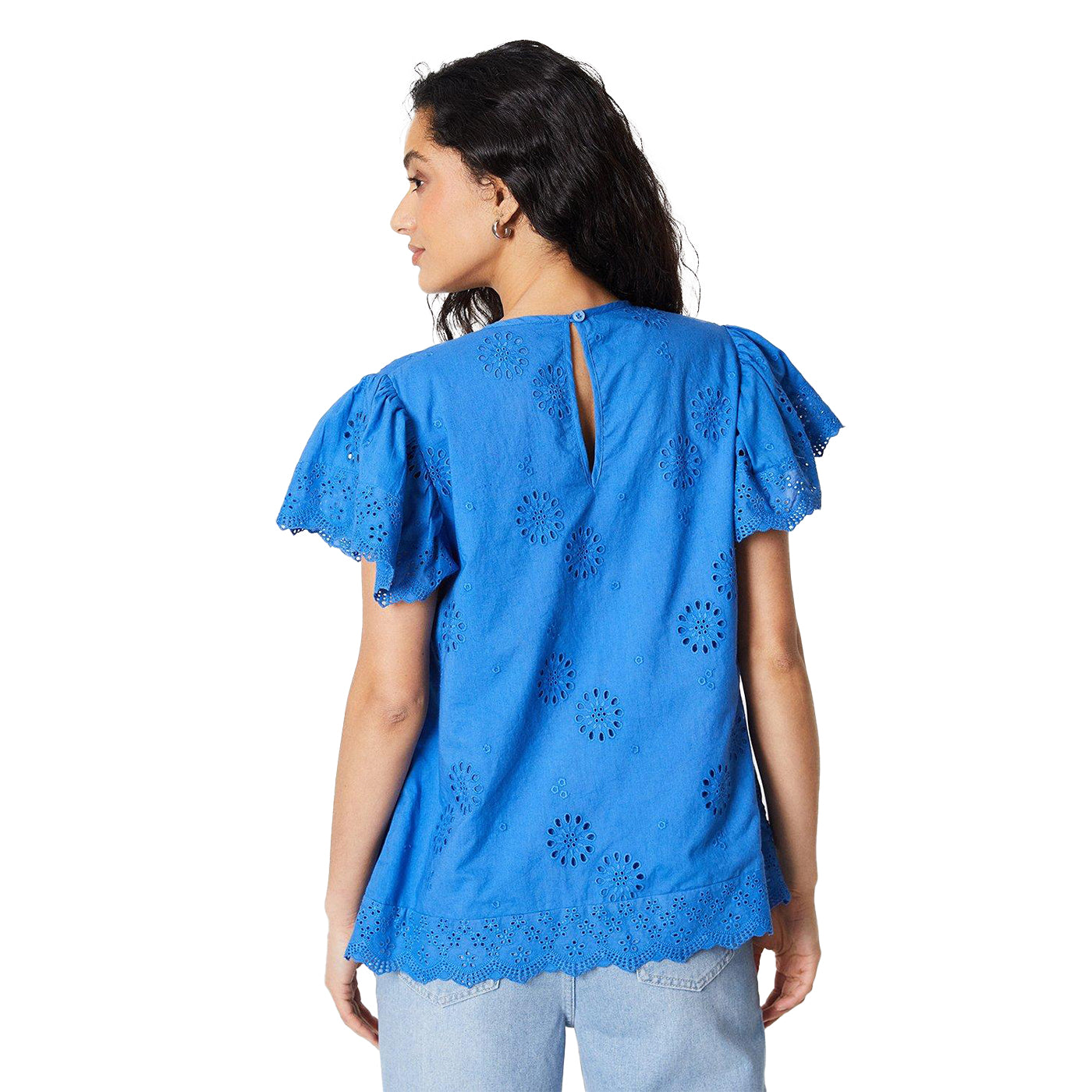 Cobalt - Back - Principles Womens-Ladies Broderie Flutter Top