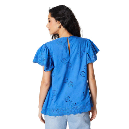 Cobalt - Back - Principles Womens-Ladies Broderie Flutter Top