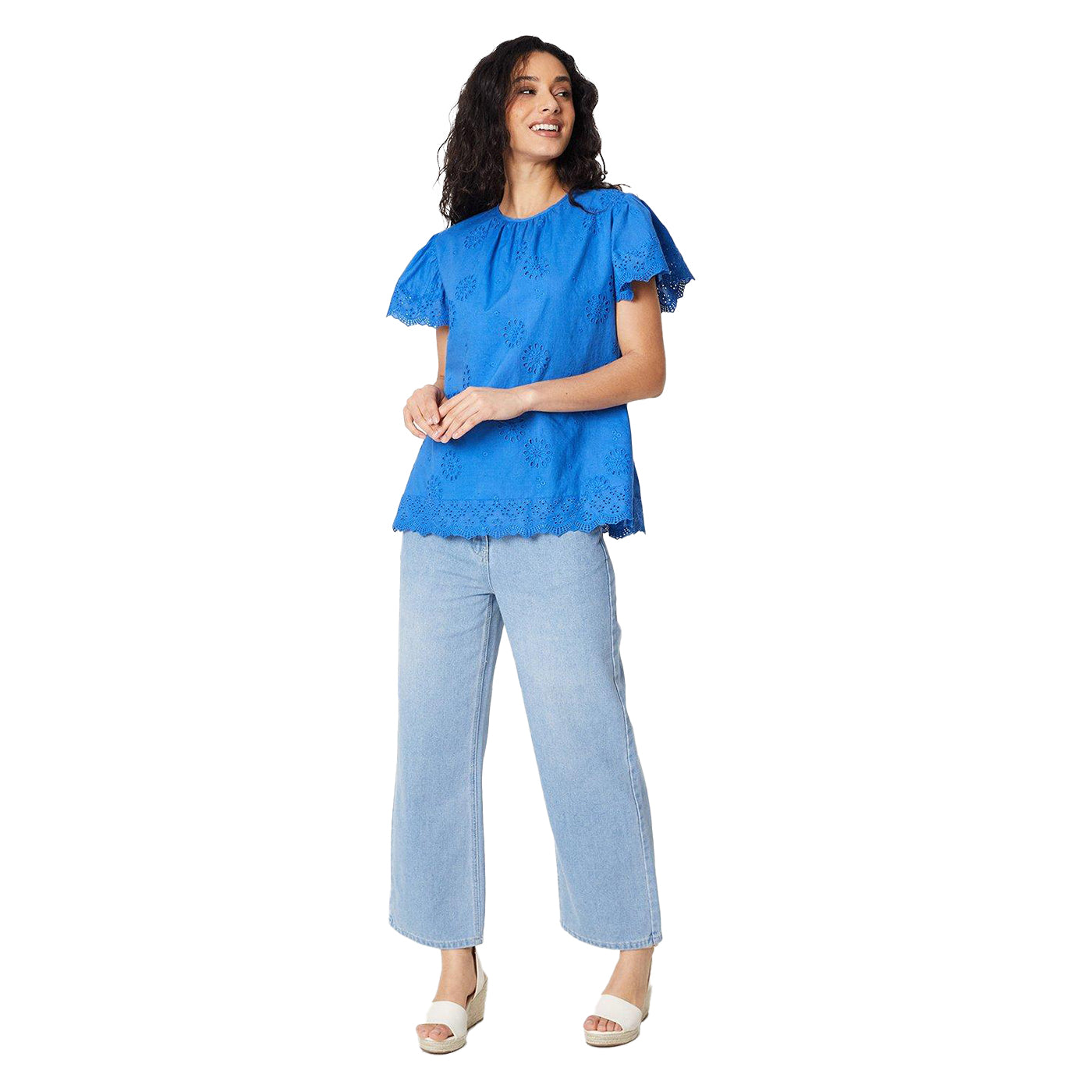 Cobalt - Lifestyle - Principles Womens-Ladies Broderie Flutter Top
