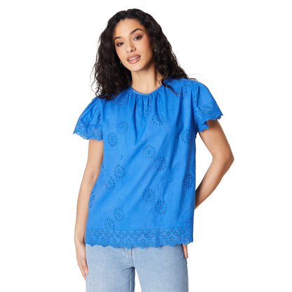 Cobalt - Front - Principles Womens-Ladies Broderie Flutter Top