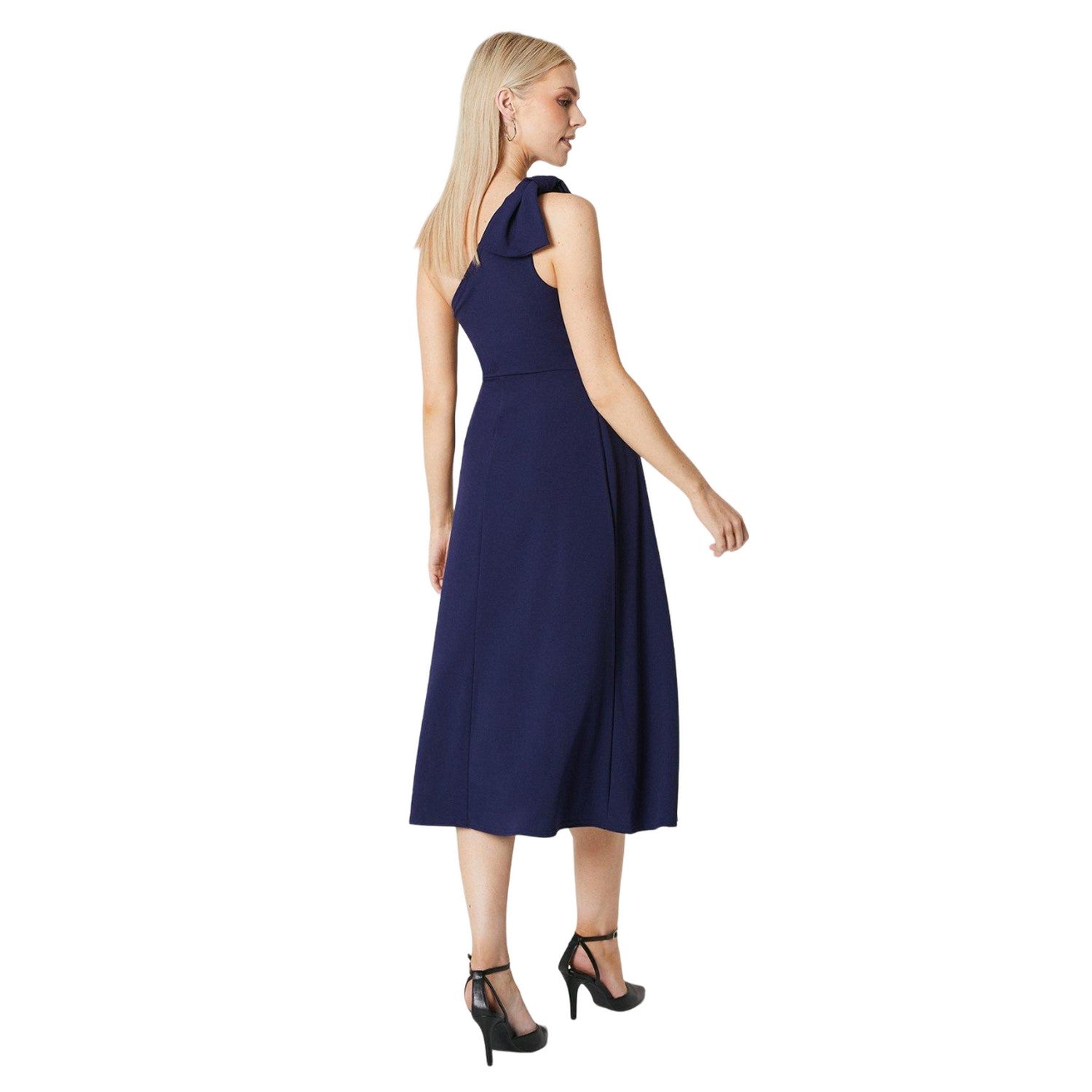 Navy - Back - Principles Womens-Ladies Occasion One Shoulder Midi Dress