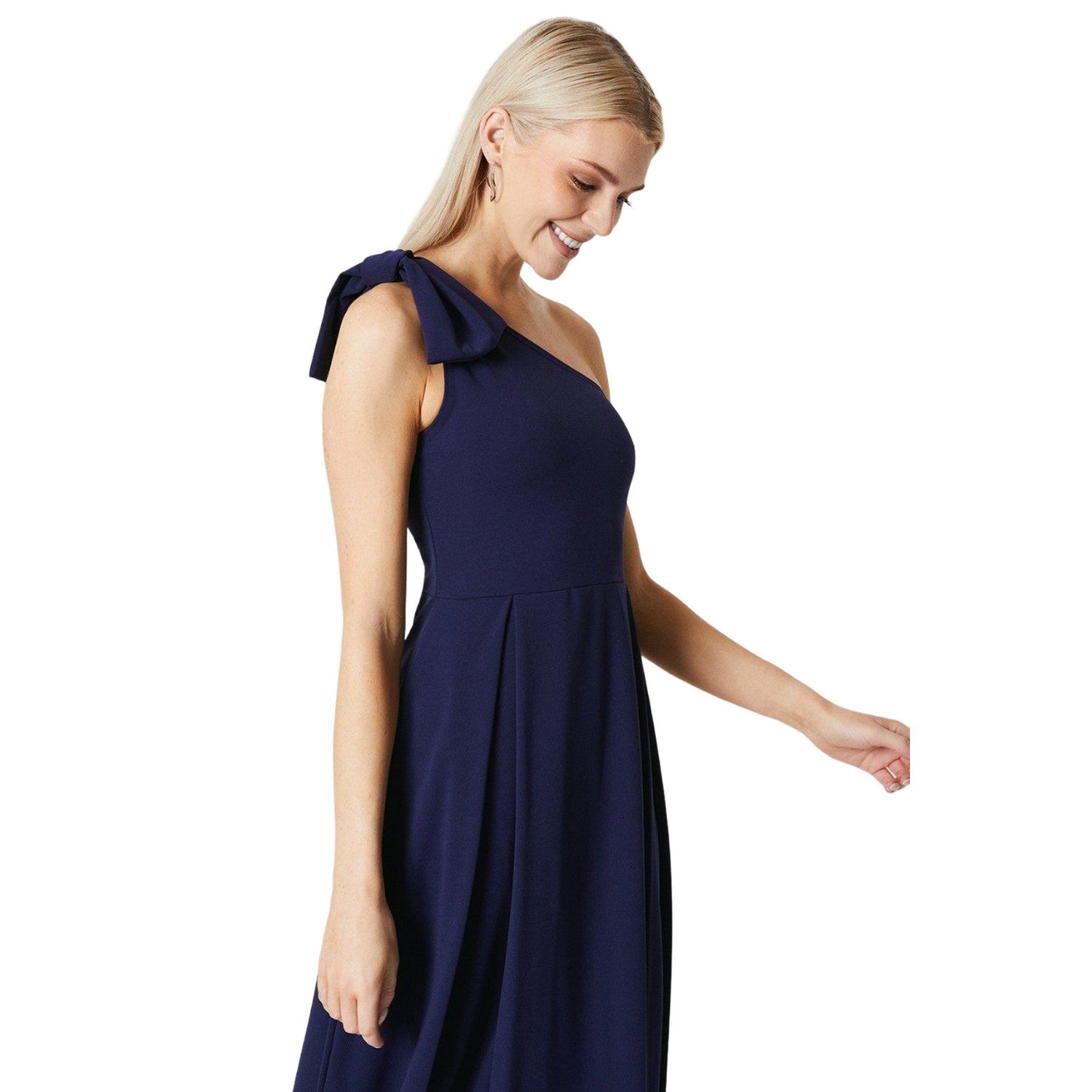 Navy - Side - Principles Womens-Ladies Occasion One Shoulder Midi Dress