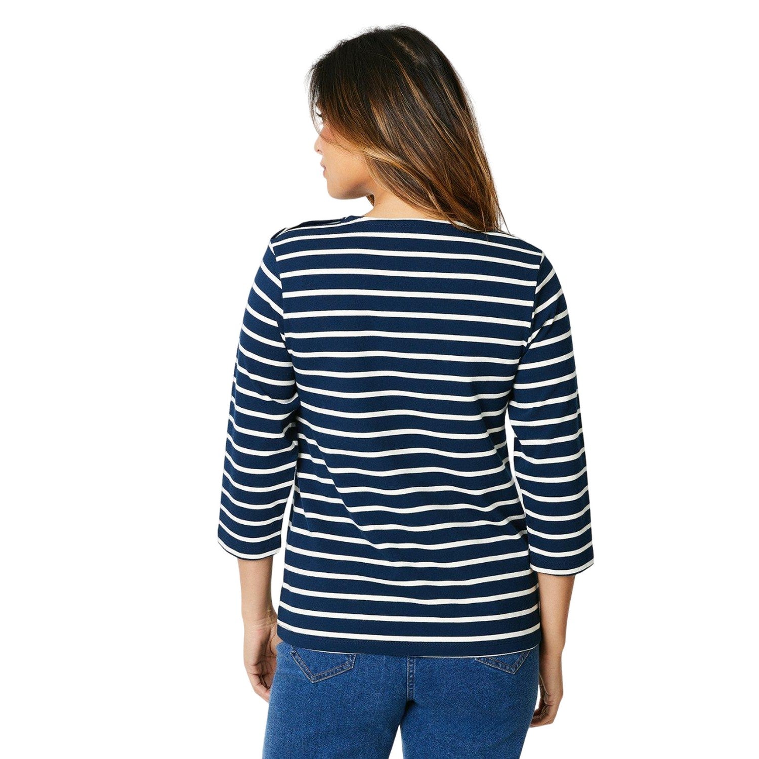 Navy - Back - Principles Womens-Ladies Stripe Jersey 3-4 Sleeve T-Shirt