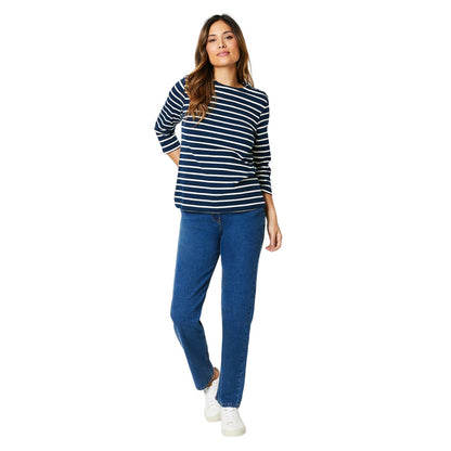 Navy - Side - Principles Womens-Ladies Stripe Jersey 3-4 Sleeve T-Shirt