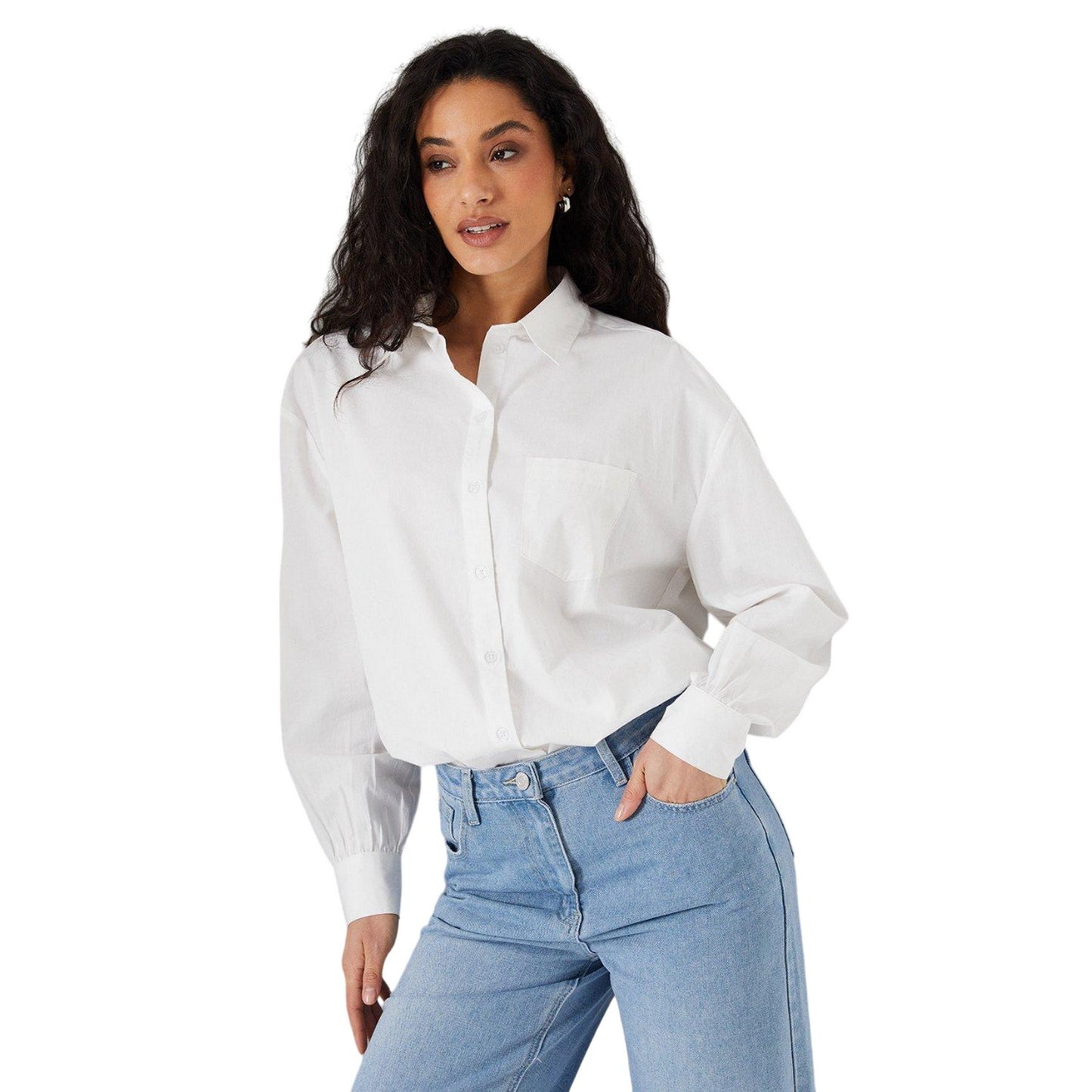White - Side - Principles Womens-Ladies Poplin Shirt