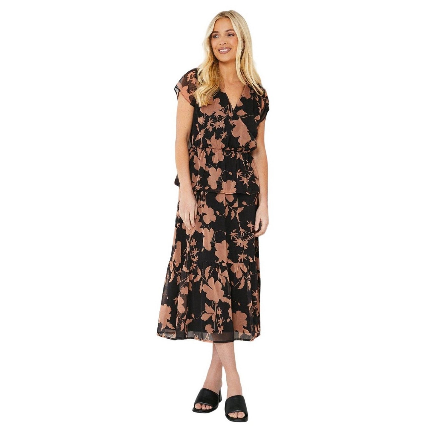 Black - Side - Principles Womens-Ladies Floral Lined Petite Midi Skirt