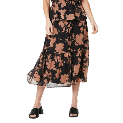 Black - Front - Principles Womens-Ladies Floral Lined Petite Midi Skirt