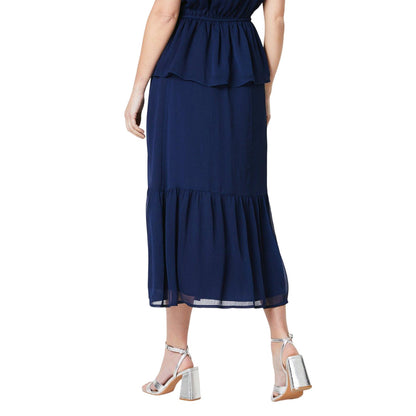 Navy - Back - Principles Womens-Ladies Lined Petite Midi Skirt