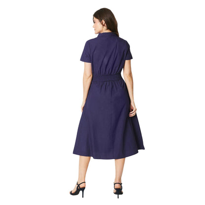 Navy - Back - Principles Womens-Ladies Shirred Waist Shirt Dress
