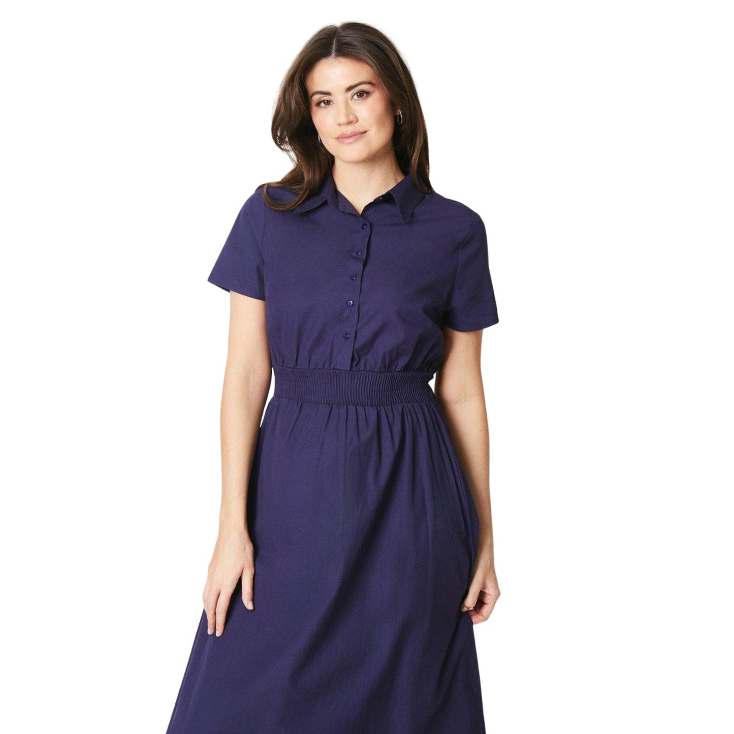Navy - Side - Principles Womens-Ladies Shirred Waist Shirt Dress