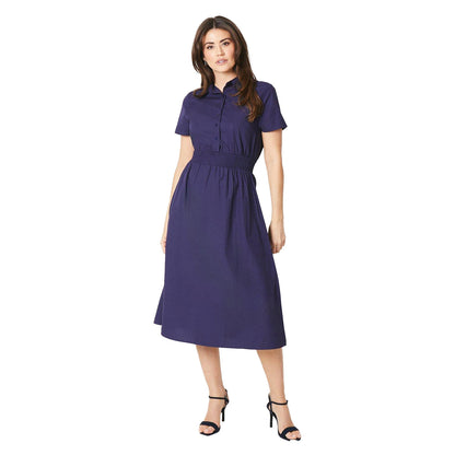 Navy - Front - Principles Womens-Ladies Shirred Waist Shirt Dress