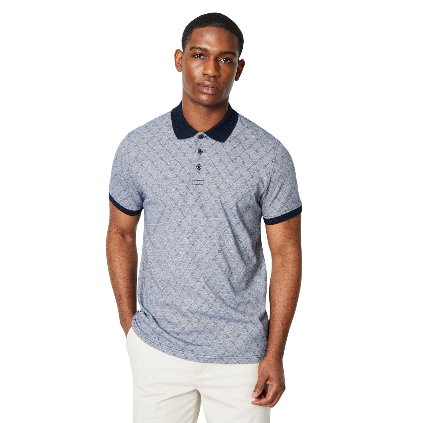Grey - Front - Maine Mens Diamond Jacquard Polo Shirt